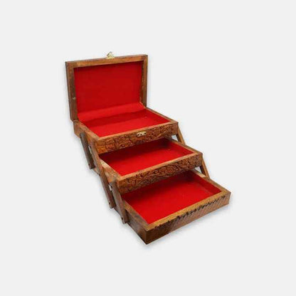 3 Layer Wooden Jewelry Box - Lockable Keepsake Box