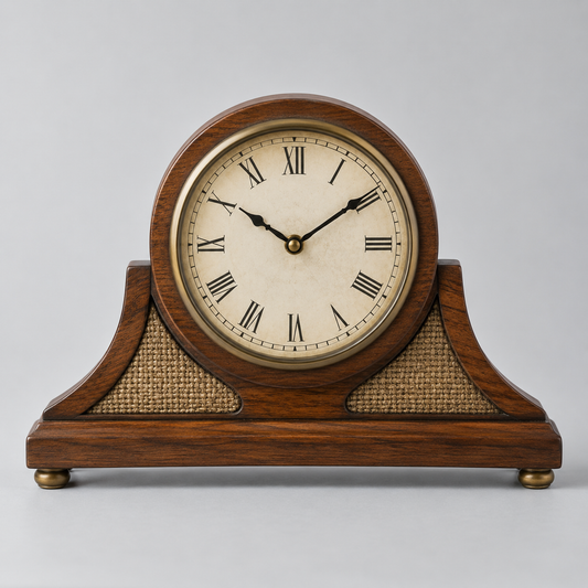 Decorative table clock on light grey background