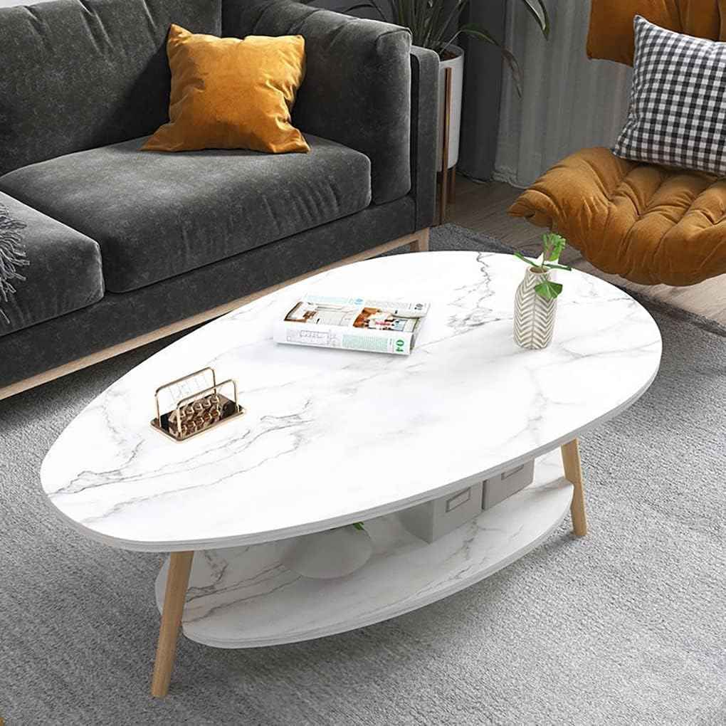 DUSALA Coffee Table-Oval Wood Coffee Table with Open Shelving