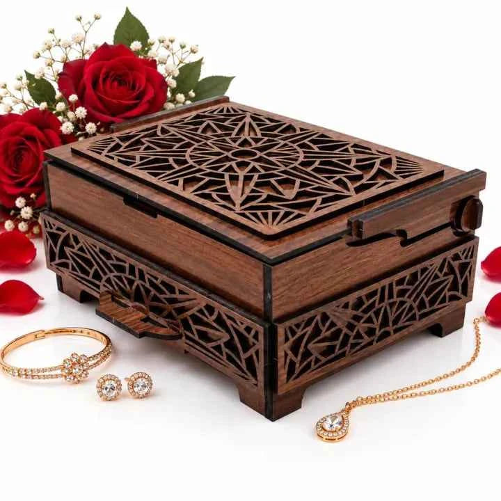 Laser Cut Wooden Jewelry Box with Drawer