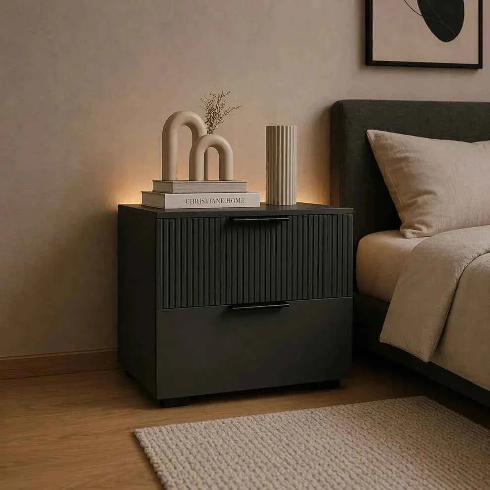 Fluted Craves Bedside Drawers Table