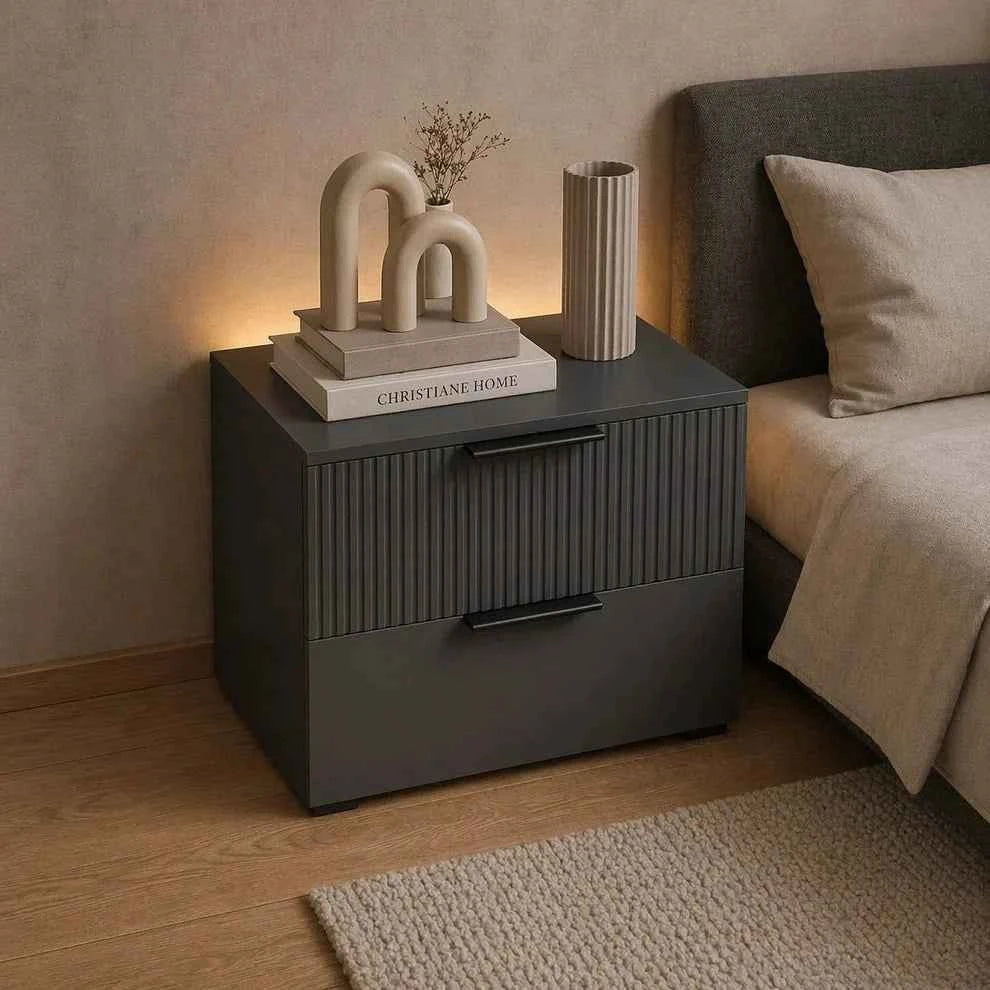 Fluted Craves Bedside Drawers Table
