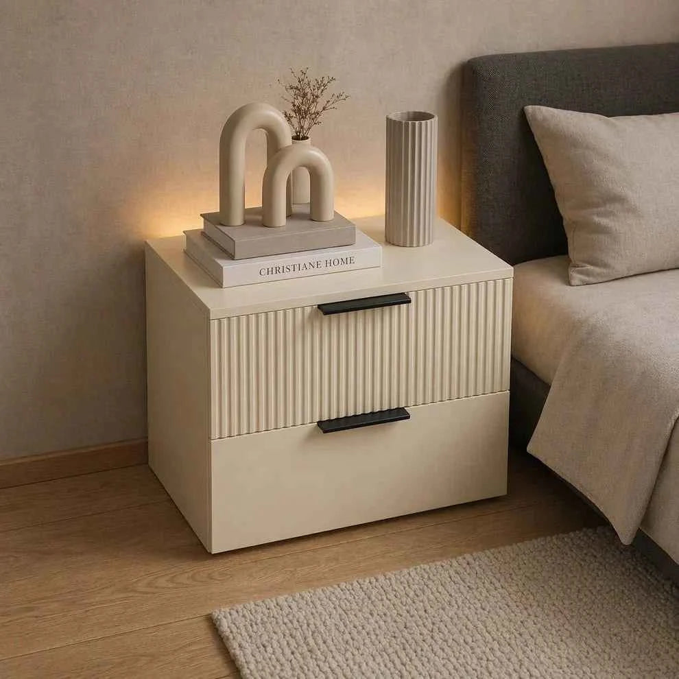Fluted Craves Bedside Drawers Table