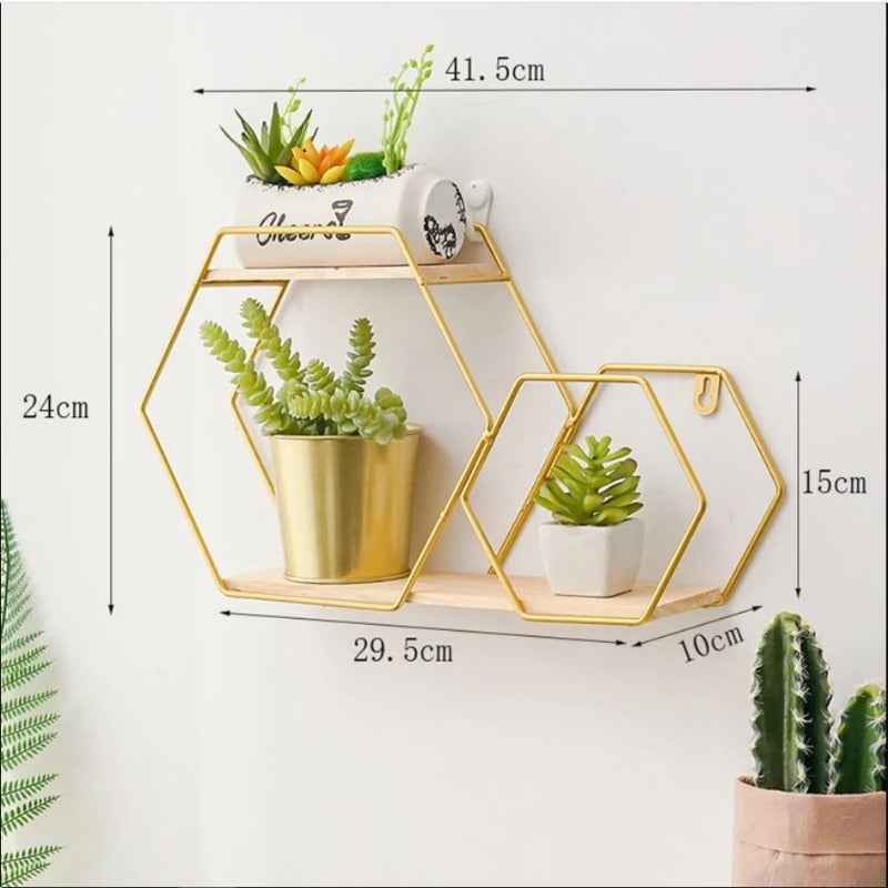 Wall Floating Hexy Floating Metal Frame Solid Wood Shelf Decor - Special
