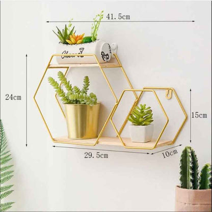 Wall Floating Hexy Floating Metal Frame Solid Wood Shelf Decor - Special