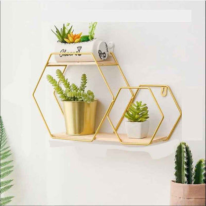 Wall Floating Hexy Floating Metal Frame Solid Wood Shelf Decor - Special