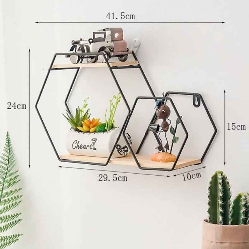 Wall Floating Hexy Floating Metal Frame Solid Wood Shelf Decor - Special