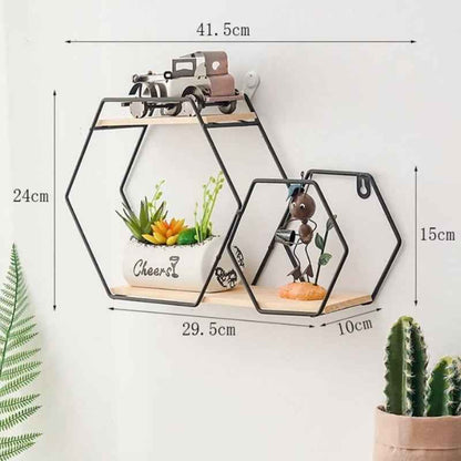 Wall Floating Hexy Floating Metal Frame Solid Wood Shelf Decor - Special