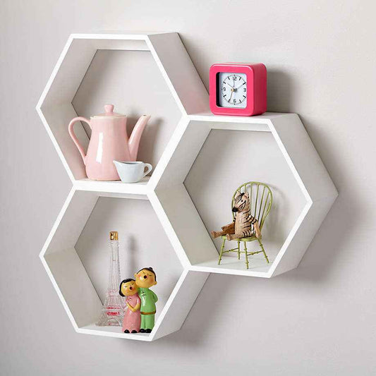 Techi Hexagonal Lounge Living Drawing Room Floating Shelf Decor