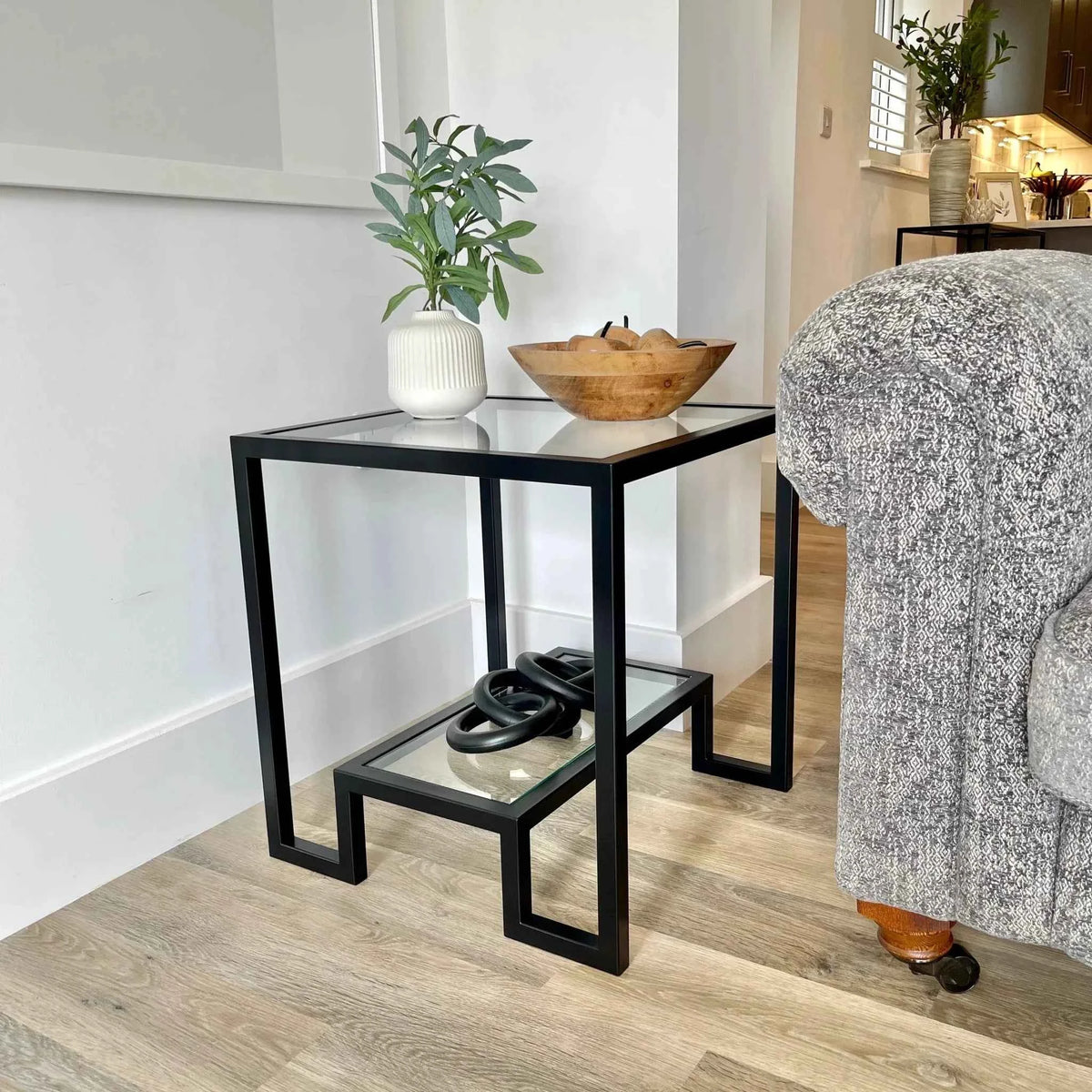 Hudson Glass Table Lounge Living Room Metal Side Table