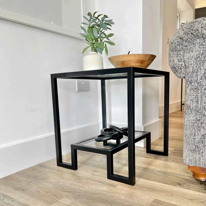 Hudson Glass Table Lounge Living Room Metal Side Table