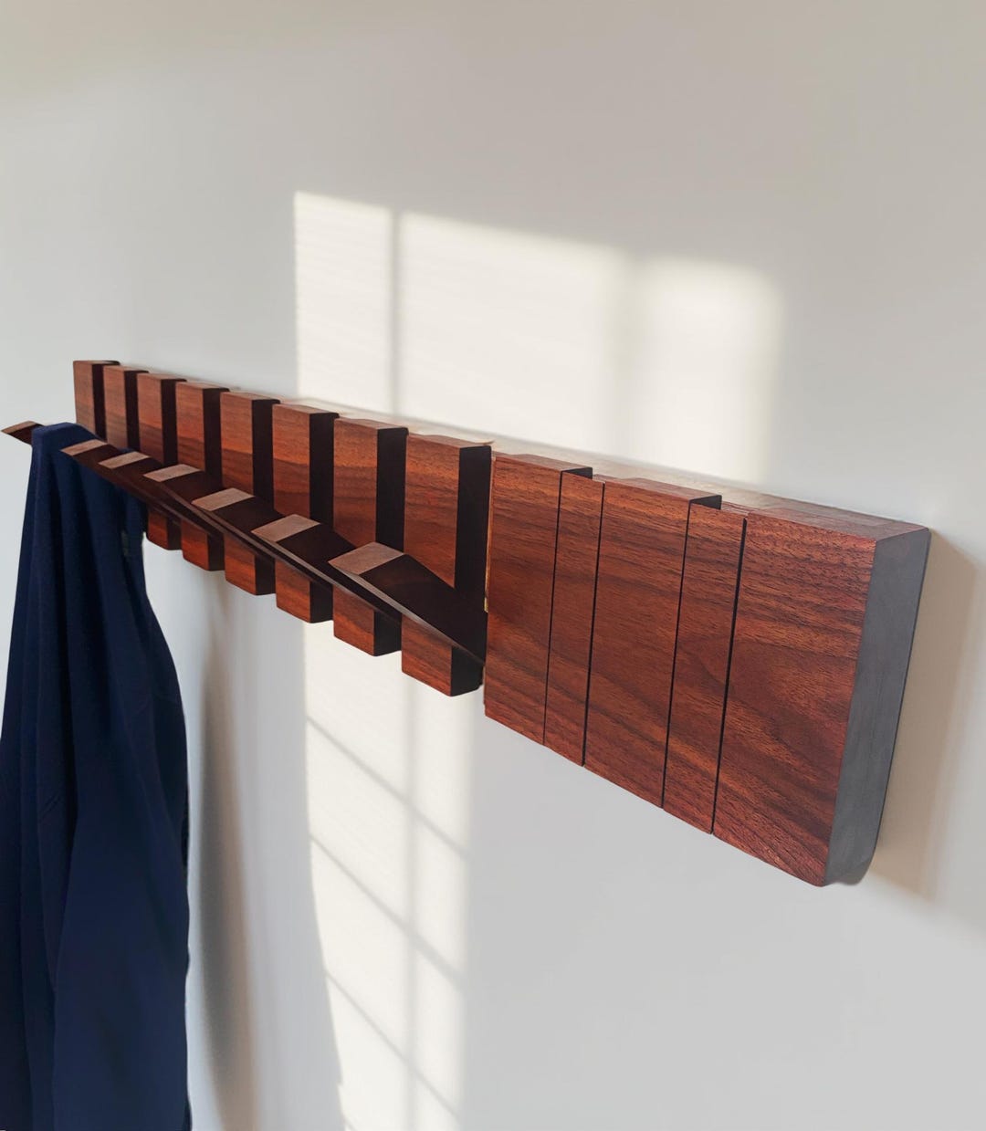 Walnut Piano Key Wall Hooks – Foldable Entryway Rack