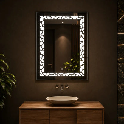 Illuminated Wall Mirror with Decorative LED Pattern for Modern Bathrooms