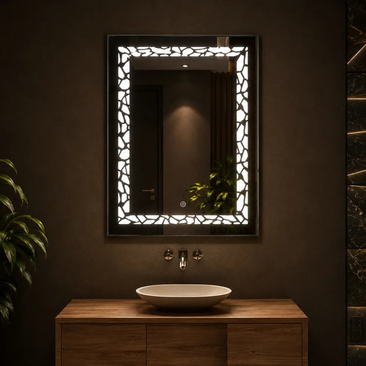 Illuminated Wall Mirror with Decorative LED Pattern for Modern Bathrooms