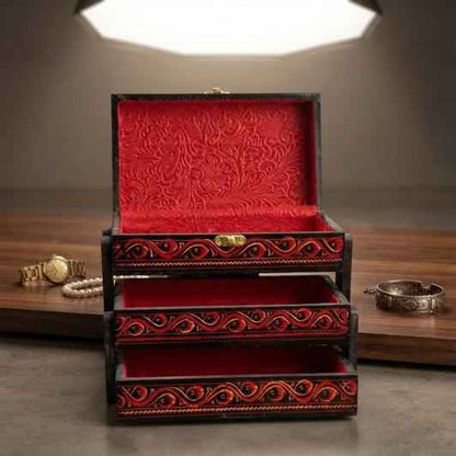 Handcrafted Wooden Jewelry Box with Velvet Lining & 2 Drawers – Decorative Organizer for Jewelry & K