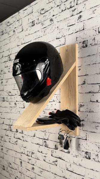 Wooden Helmet Stand & Storage Rack side view