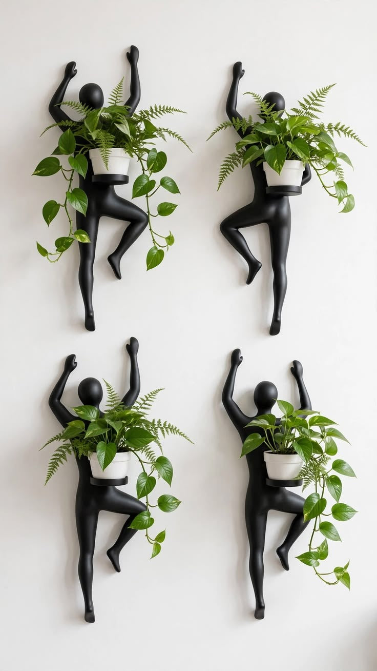 Black Climbing Man Wall Planter Statues Set
