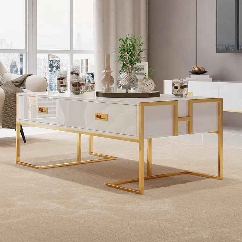 Jocise White Rectangular Living Lounge Bedroom Coffee Center Table -