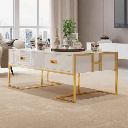 Jocise White Rectangular Living Lounge Bedroom Coffee Center Table -
