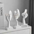 White Abstract Face Sculptures Gold Nails Set