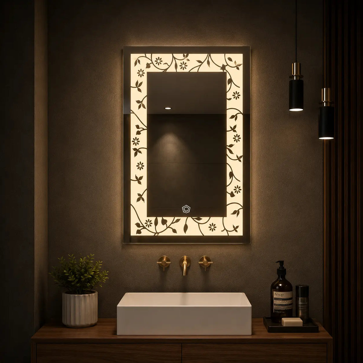 LED Vanity Mirror with Decorative Floral Design