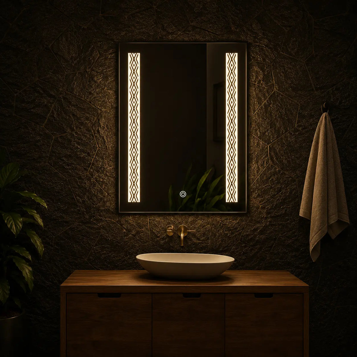 Lighted Wall Mirror with Decorative LED Side Panels