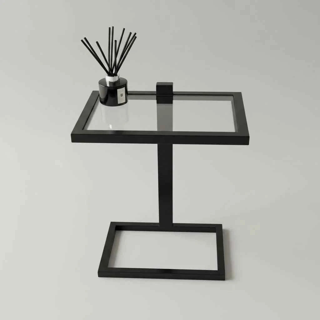 Sora Slide Modern Side Table Glass Metal Sofa Laptop Table