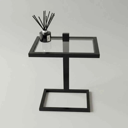 Sora Slide Modern Side Table Glass Metal Sofa Laptop Table