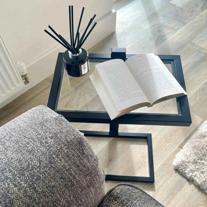 Sora Slide Modern Side Table Glass Metal Sofa Laptop Table