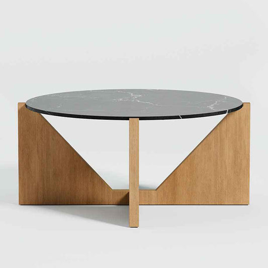 Miroee Jazz Living Lounge Round Coffee Table (Solid Wood Base)