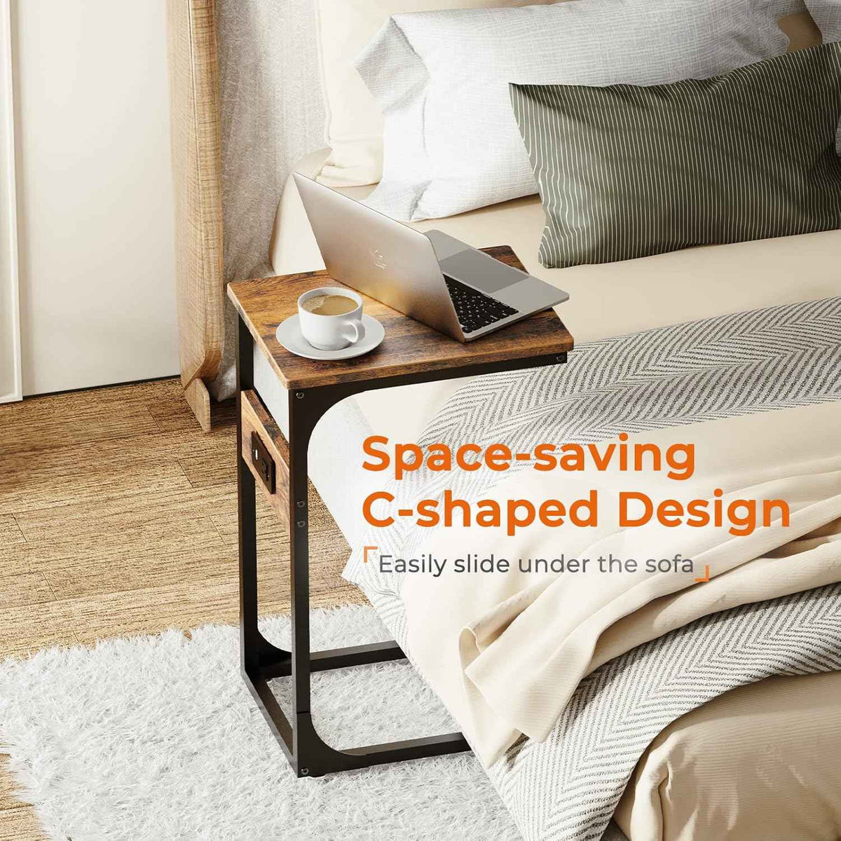 Erja C Shaped Side Table with Charging Station