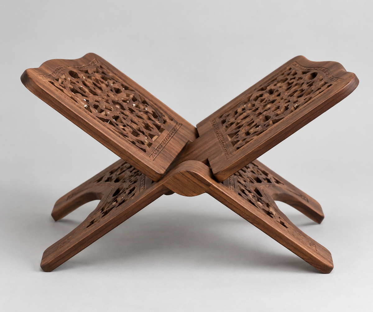 Premium Wooden Quran Stand on light grey background