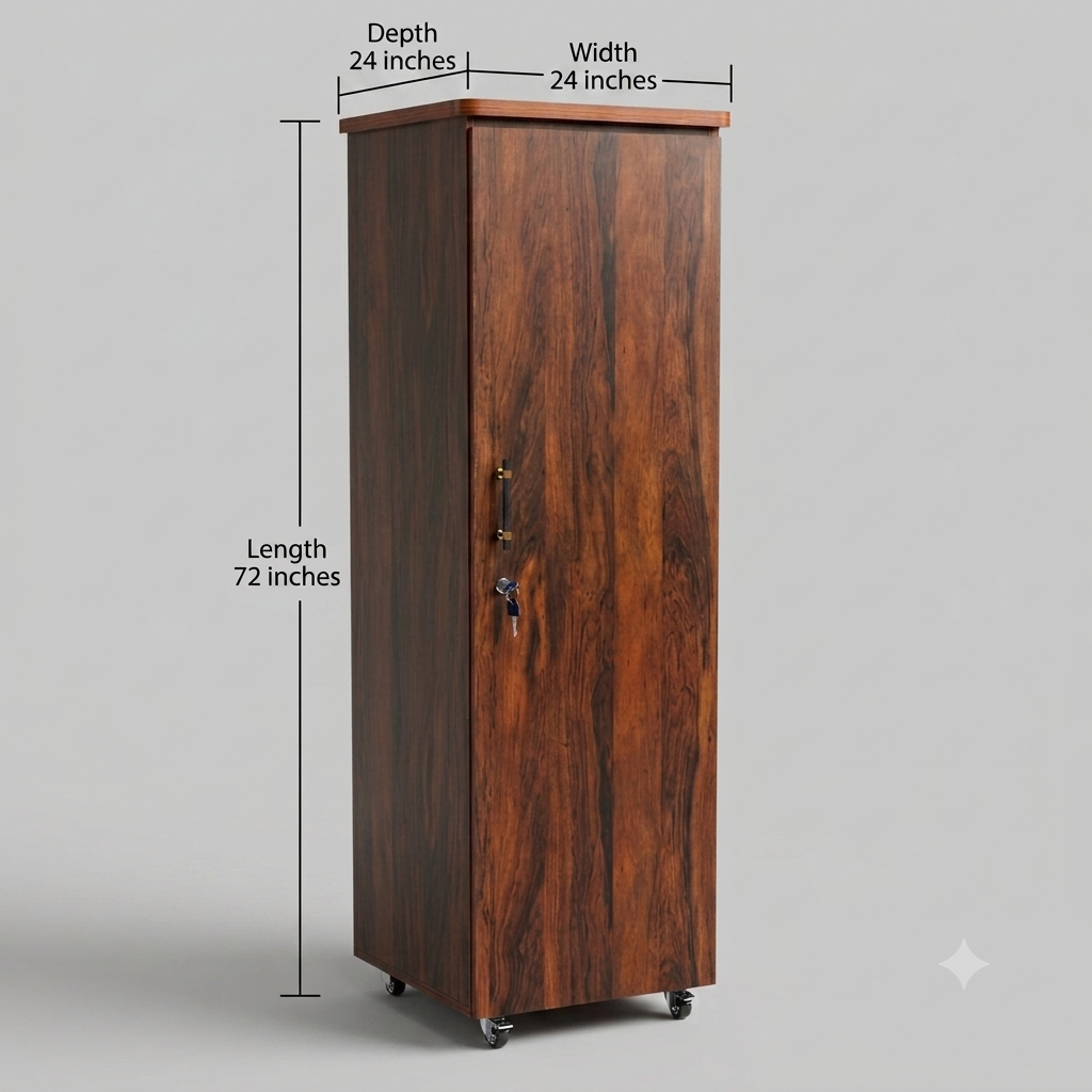 Movable Wheels Storage Cupboard Almirah With Removable Adjustable Shelves & Hanging Rod. - Elegance Antique Store