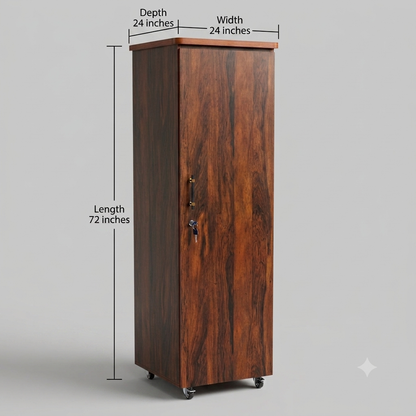 Movable Wheels Storage Cupboard Almirah With Removable Adjustable Shelves & Hanging Rod. - Elegance Antique Store