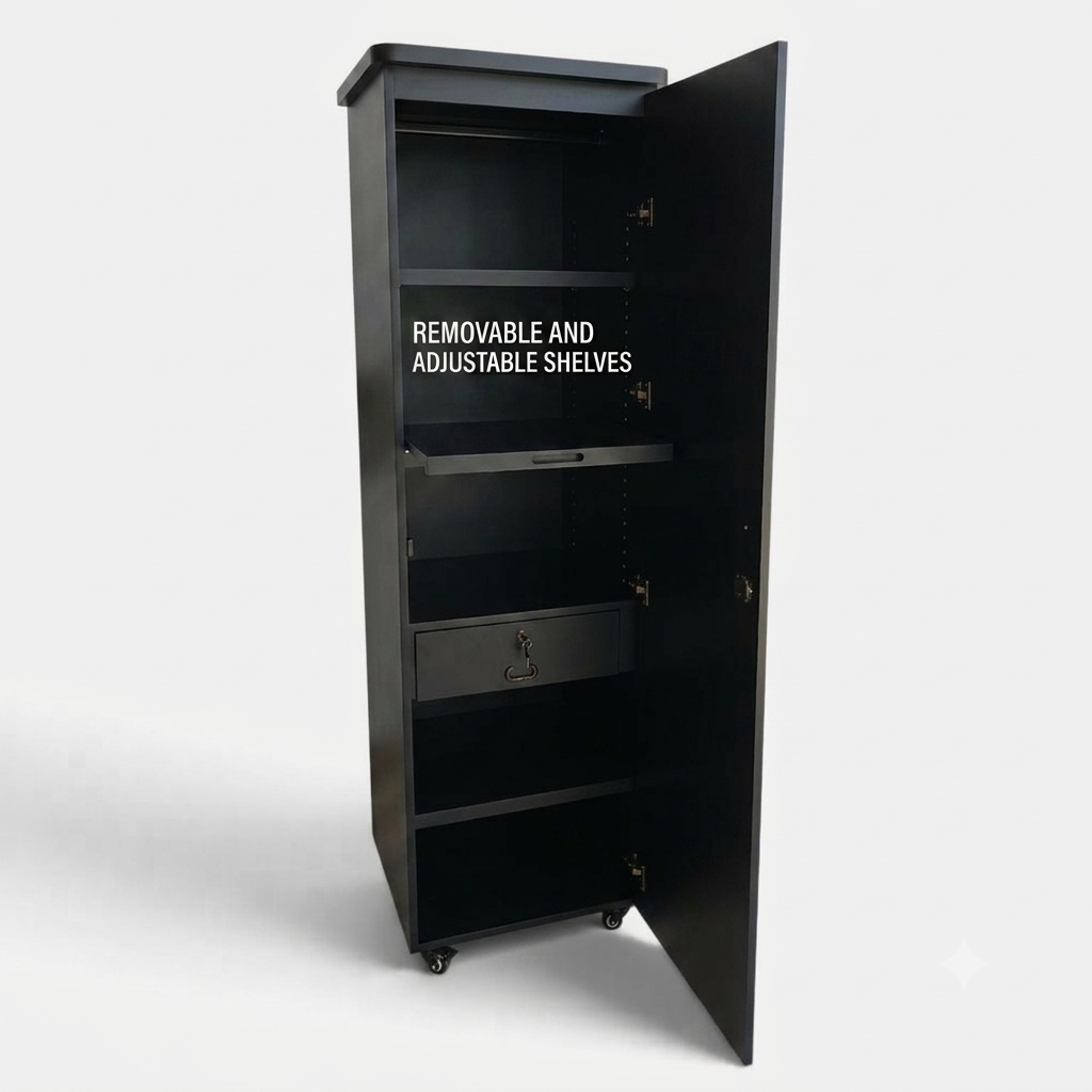 Movable Wheels Storage Cupboard Almirah With Removable Adjustable Shelves & Hanging Rod - Elegance Antique Store