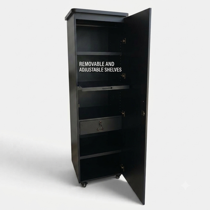 Movable Wheels Storage Cupboard Almirah With Removable Adjustable Shelves & Hanging Rod - Elegance Antique Store