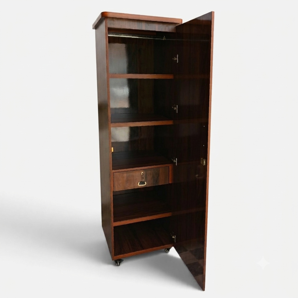 Movable Wheels Storage Cupboard Almirah With Removable Adjustable Shelves & Hanging Rod. - Elegance Antique Store