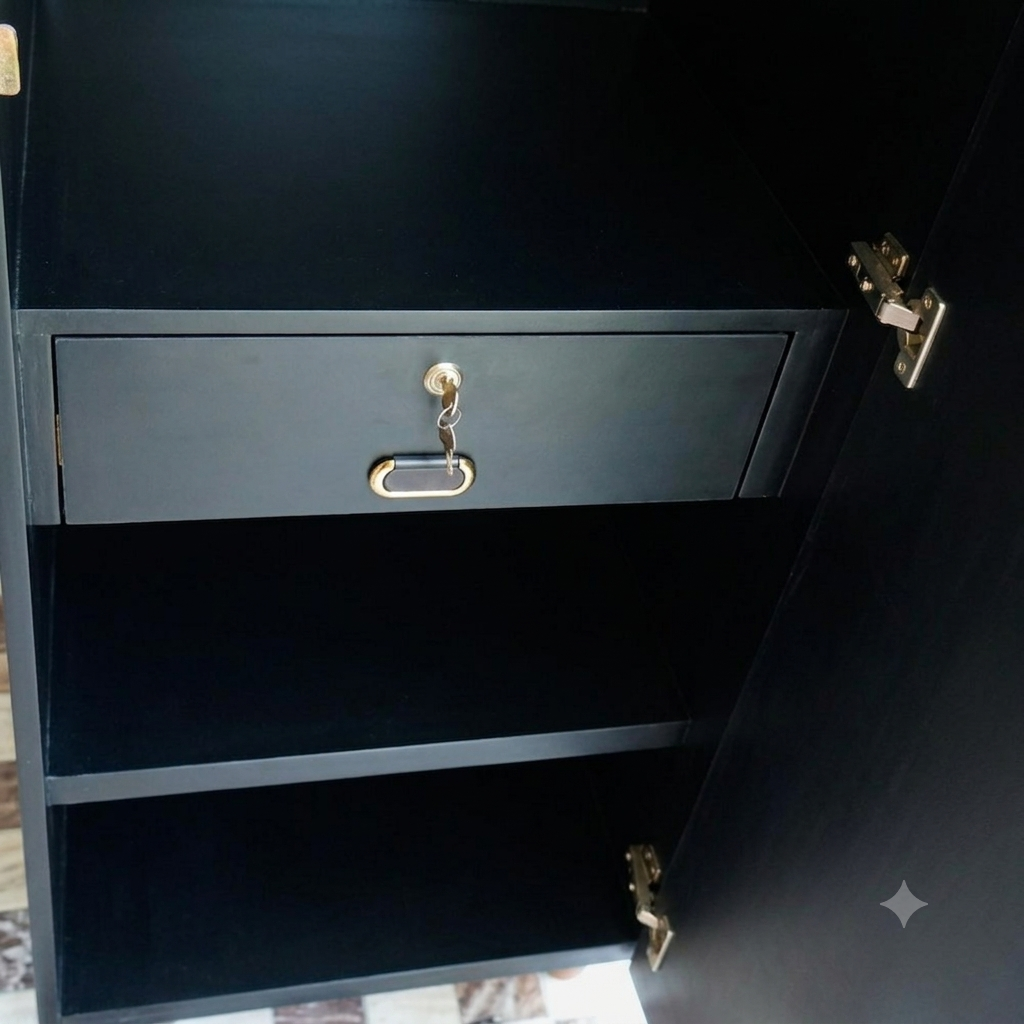 Movable Wheels Storage Cupboard Almirah With Removable Adjustable Shelves & Hanging Rod - Elegance Antique Store