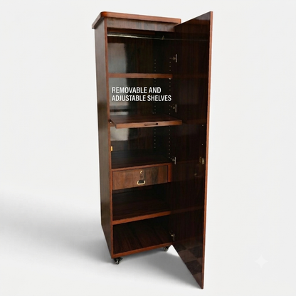 Movable Wheels Storage Cupboard Almirah With Removable Adjustable Shelves & Hanging Rod. - Elegance Antique Store
