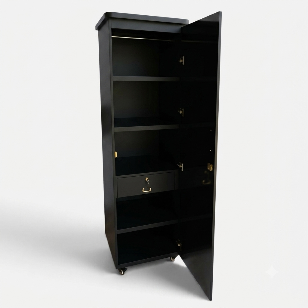 Movable Wheels Storage Cupboard Almirah With Removable Adjustable Shelves & Hanging Rod - Elegance Antique Store