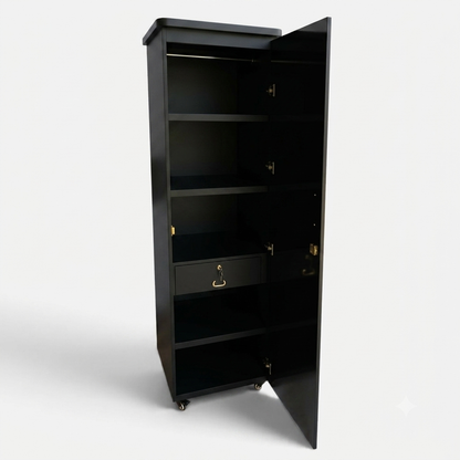 Movable Wheels Storage Cupboard Almirah With Removable Adjustable Shelves & Hanging Rod - Elegance Antique Store