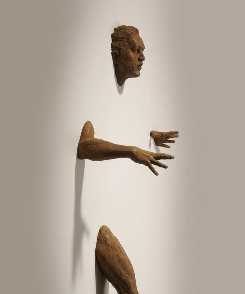 3D Bronze Emerging Man Wall Sculpture