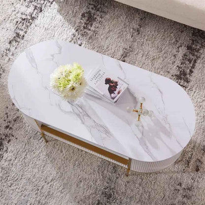 Seellen Oval Fluted Living Lounge Drawing Room Center Coffee Table