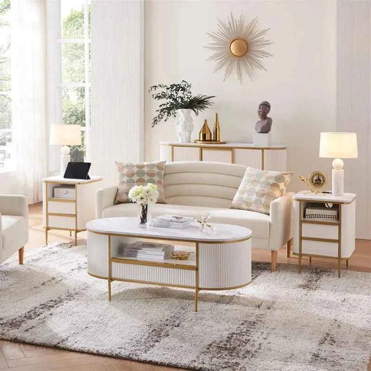 Seellen Oval Fluted Living Lounge Drawing Room Center Coffee Table