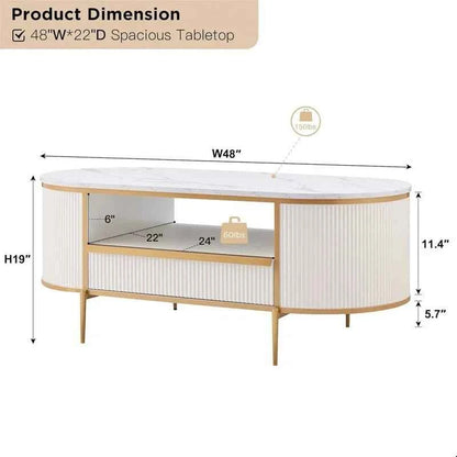 Seellen Oval Fluted Living Lounge Drawing Room Center Coffee Table