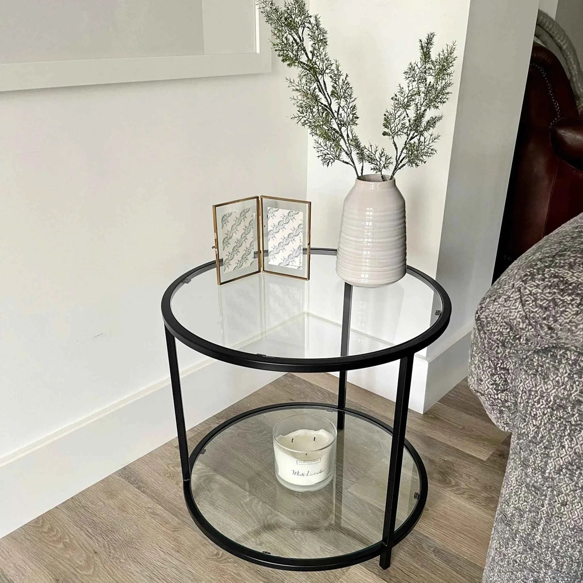 Avery Round Glass Living Lounge Metal Side Table
