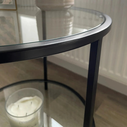 Avery Round Glass Living Lounge Metal Side Table