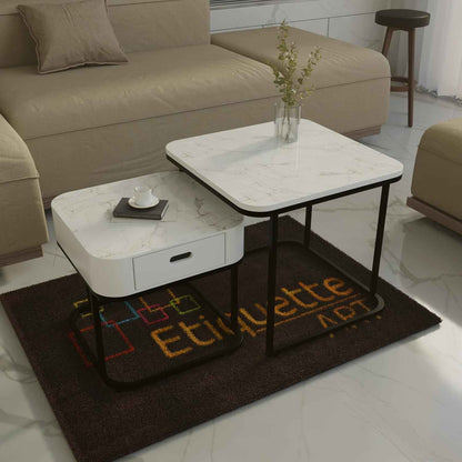 Etique Art Square End Coffee Table Slate Coffee Center Table (Set of 2)