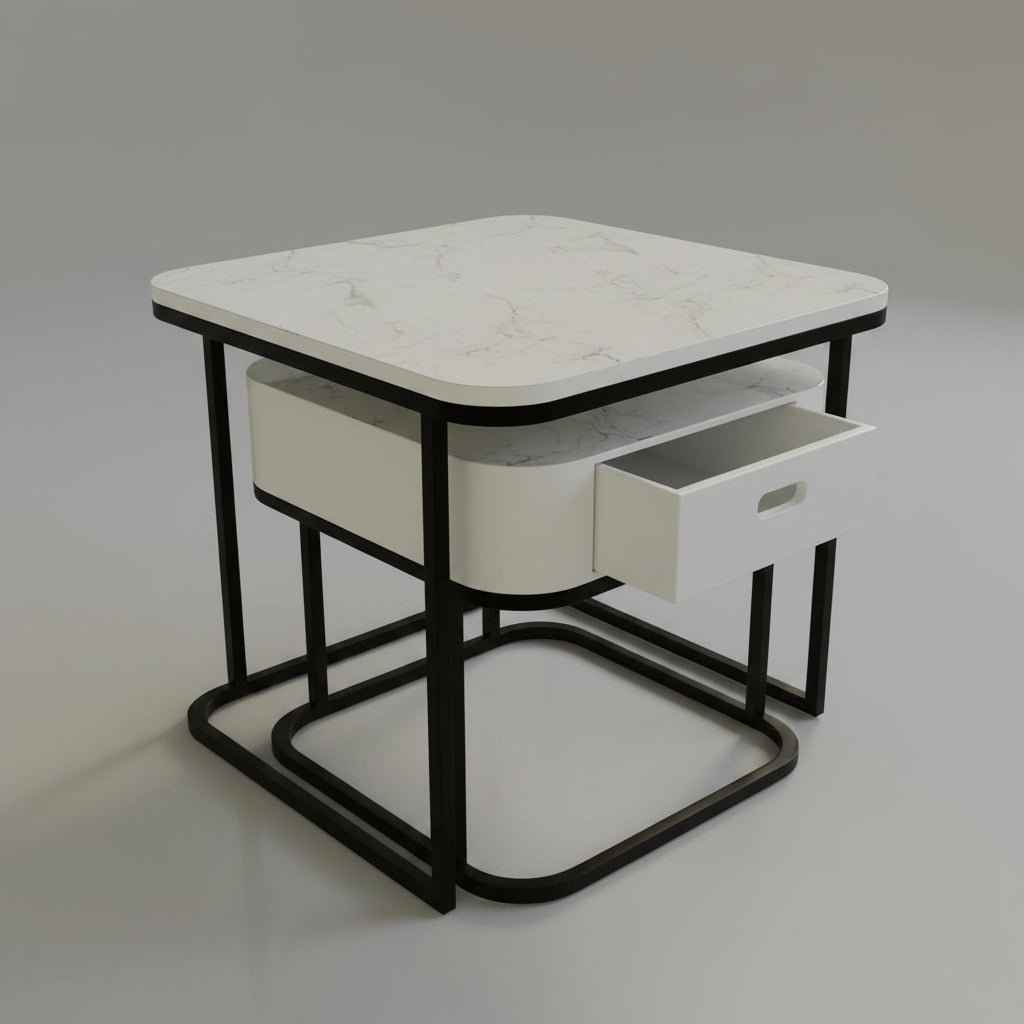 Etique Art Square End Coffee Table Slate Coffee Center Table (Set of 2)