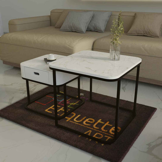 Etique Art Square End Coffee Table Slate Coffee Center Table (Set of 2)